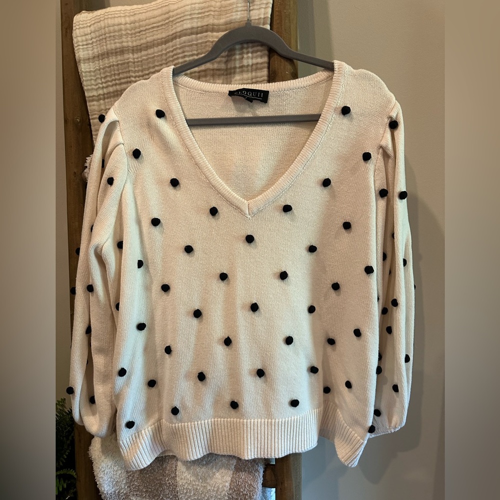 Eloquii cream/black Pom sweater 22/24